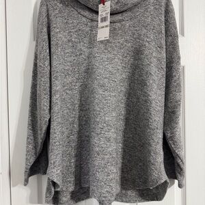 Ruby Rd. Gray Cowl Neck Sweater with Relaxed Fit and Long Sleeves